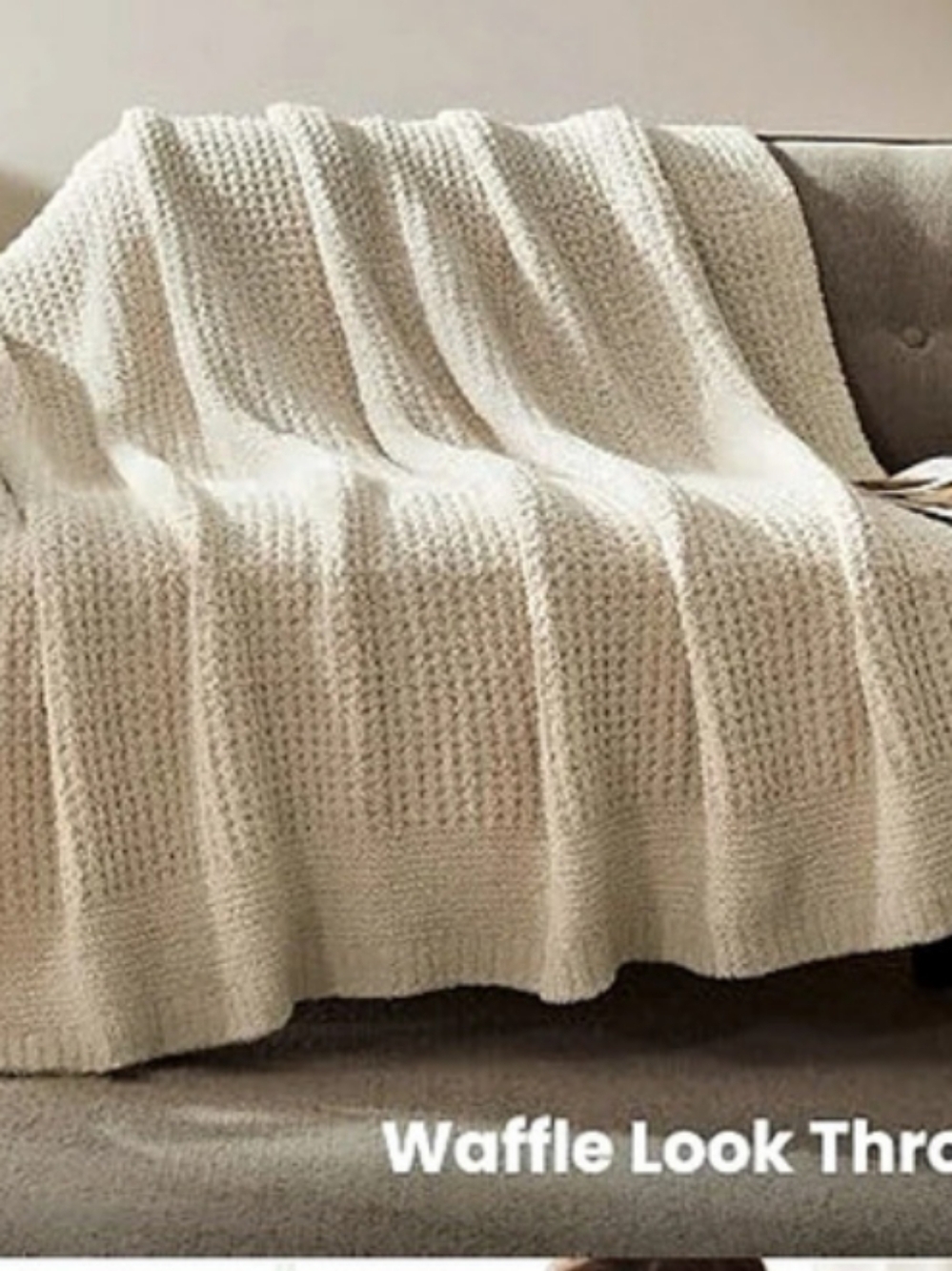 Sleep Zone CozyChic Liteweight Waffle Throw Blanket, Light Beige Size 60x80